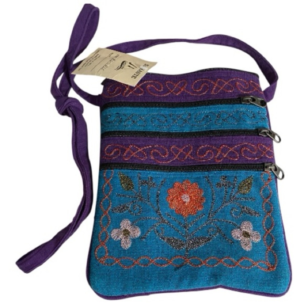 Ganesh Himal Crossbody Bag, Handmade in Nepal, Namaste, Floral, Textile, NWT